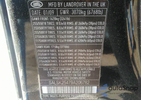 2009 Land Rover Range Rover Sport Hse from USA, damaged, VIN SALSK25479A206782